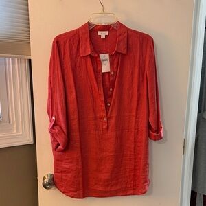 Coral Button-Up Women's Top